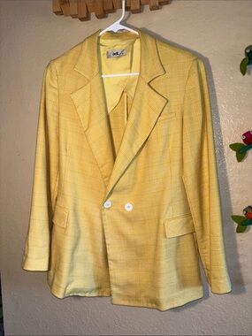 VINTAGE ADL vintage yellow glen plaid double-breasted blazer from contem